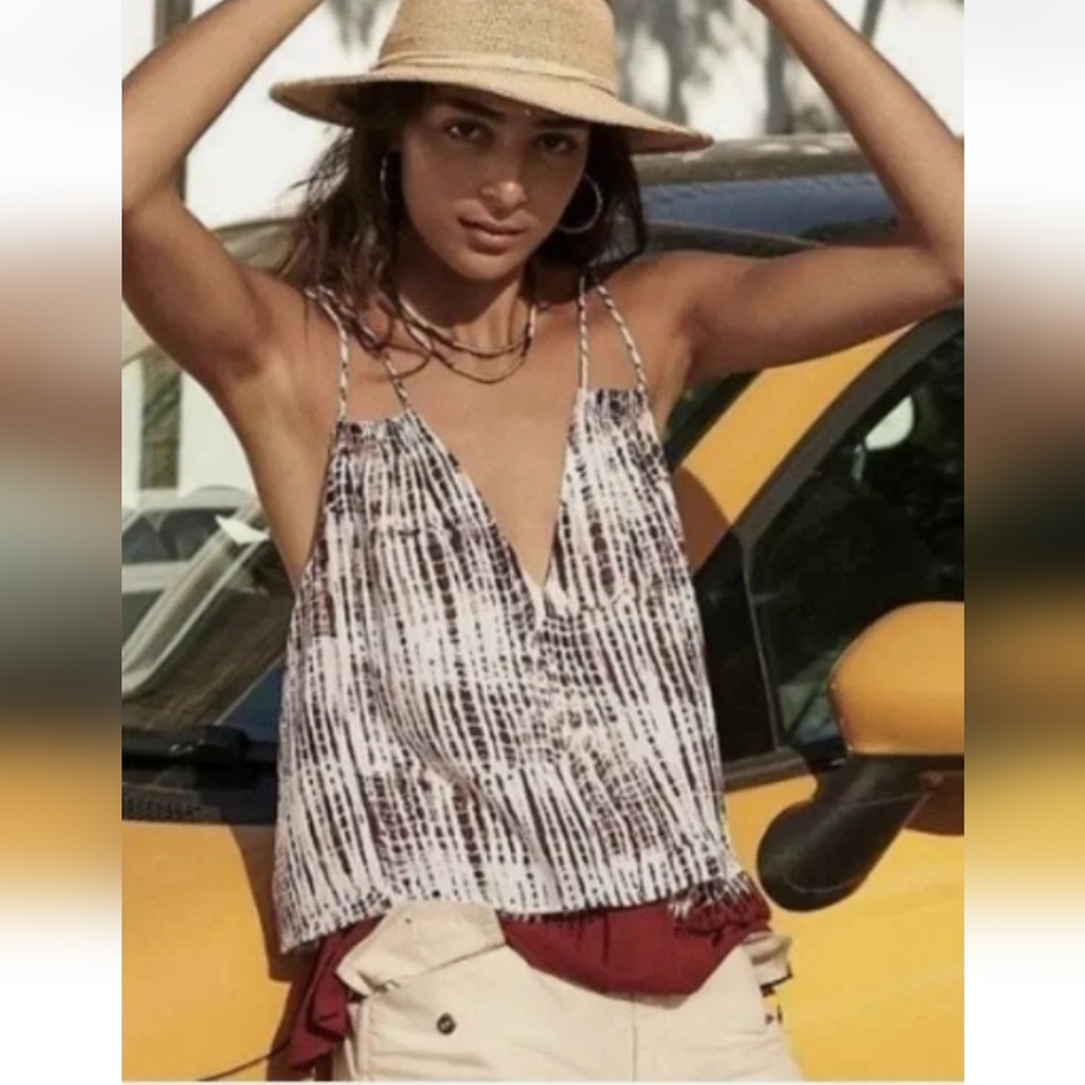 Anthropologie Olivia Maroon Spotted Boho Layered Tie Dye Tank-Size Medium